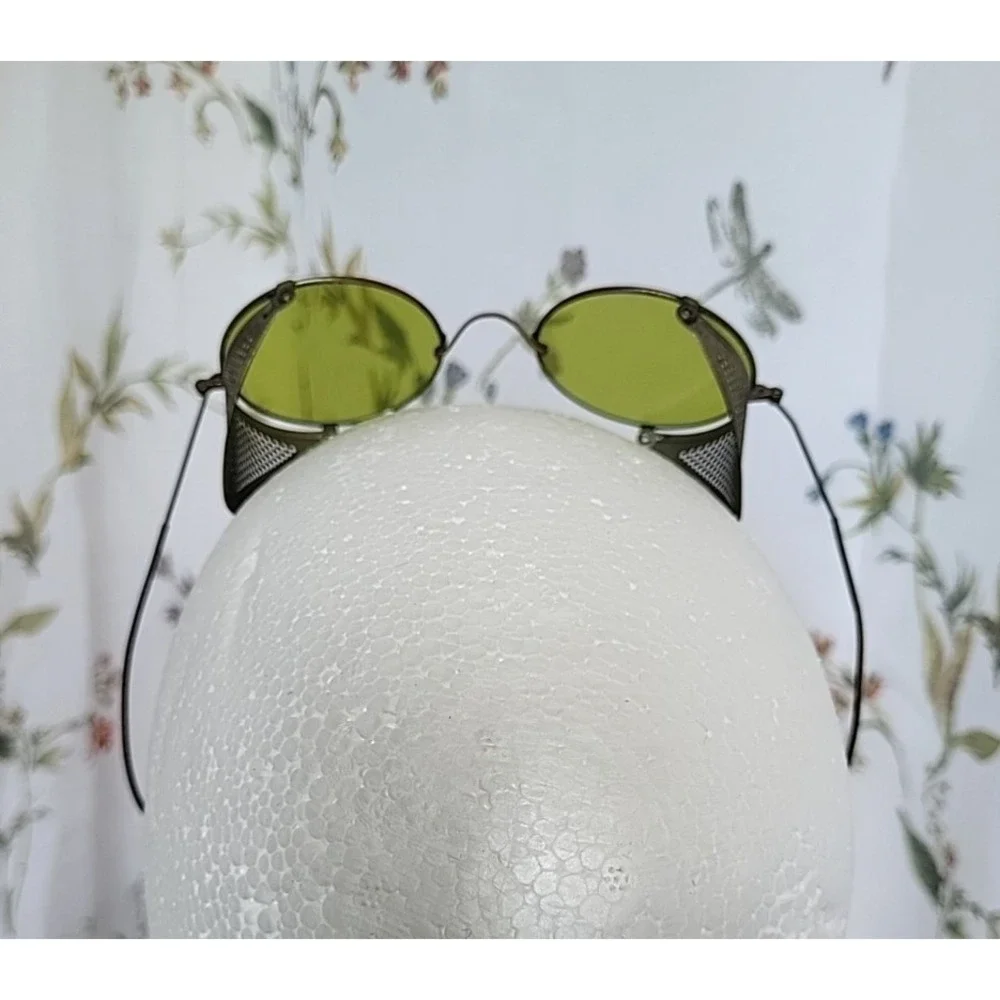Antique Sunglasses Goggles Spectacles Steampunk Safety Glasses‎ Green Vtg Moto